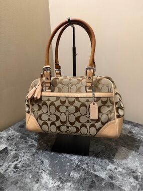 COACH Canvas Leather Beige Brown Handbag